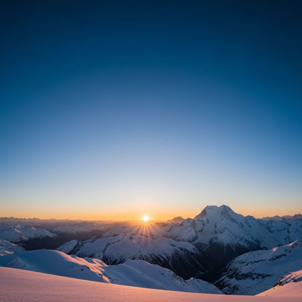 Snowy mountain sunrise